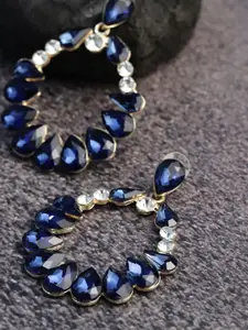 YouBella Gold Plated Artificial Stones Studded Teardrop Shaped Drop Earrings