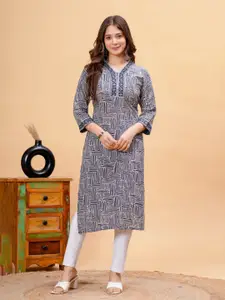 DRESSAR Geometric Printed V-Neck Straight Kurta