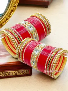BeautyTrends Set Of 58 Gold-Plated Kundan-Studded Bangles