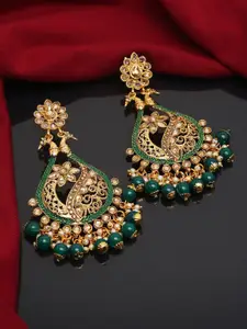 YouBella Gold-Plated Artificial Stones Studded And Pearls Beaded Floral Drop Earrings