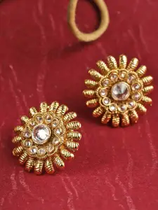 YouBella Gold-Plated Artificial Stones Studded Floral Shaped Studs