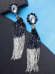 YouBella Gold-Plated Artificial Stones Studded Contemporary Shaped Tasselled Drop Earrings