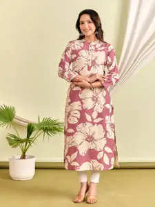 Jevi Prints Floral Printed Mandarin Collar Organic Cotton Straight Kurta