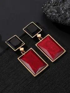 YouBella Gold-Plated Artificial Stones Studded Square Shaped Drop Earrings