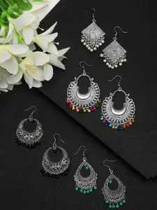 YouBella Set Of 4 Artificial Beaded Geometric Shaped Oxidised Drop Earrings