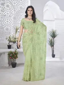 Anouk Ethnic Motifs Embroidered Net Heavy Work Saree