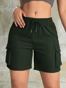 SAKHWALA Women Loose Fit High-Rise Cargo Shorts