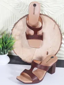 DIVASTRI Women Solid Ethnic - Embellished Square Toe Open Back Synthetic Block Sandals