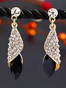 YouBella Gold-Plated Artificial Stones Studded Contemporary Drop Earrings