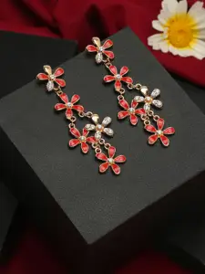 YouBella Gold Plated Artificial Stones Studded Floral Drop Earrings