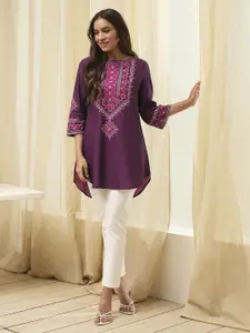 Biba Floral Embroidered Mirror Work A-Line Kurti