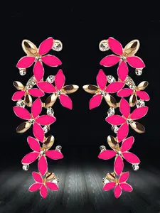 YouBella Gold-Plated Artificial Stones Studded Floral Drop Earrings