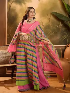 Sangria Round Neck Leheriya Printed Pure Cotton Lehenga And Choli With Dupatta