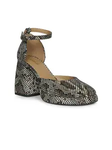 Saint G Women Printed Leather Block Heel Sandals with Buckles