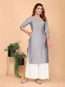 Rangita Floral Embroidered Round Neck Sequinned Straight Kurta