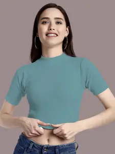 Dream Beauty Fashion Women Solid High Neck Crop Top