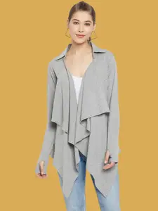 Hypernation Shirt Collar Longline Open Front Shrug