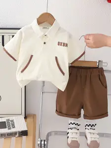 INCLUD Boys Typographic Printed Polo Collar T-shirt With Shorts