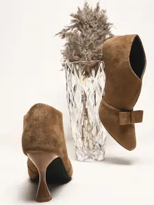 Froh Feet Women Peep Toes Bow Accent Suede Kitten Heels