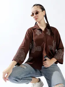 High Star Women Oversized Fit Embroidered Casual Shirt