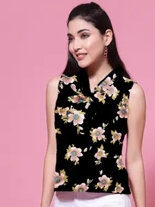 Oomph! Women Floral Printed Sleeveless Tie-Up Neck Top