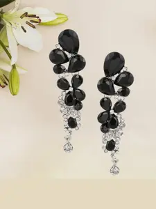 YouBella Silver-Plated Artificial Stones Studded Contemporary Drop Earrings