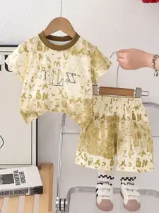 INCLUD Boys Abstract Printed Round Neck T-shirt With Shorts