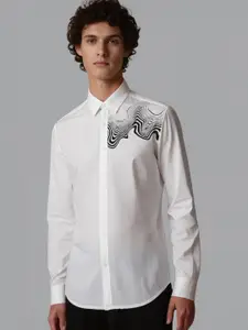 HE SPOKE Printed Cotton Twill Casual Shirt