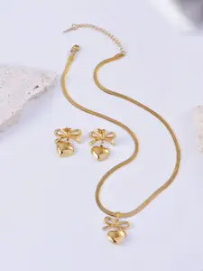 Jewels Galaxy Stainless Steel Gold-Plated Necklace & Earrings