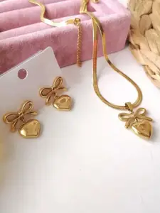 Jewels Galaxy Stainless Steel Gold-Plated Bow Shaped Necklace And Earrings