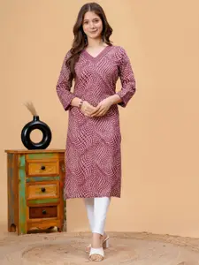 DRESSAR Geometric Printed V-Neck Gotta Patti Straight Kurta