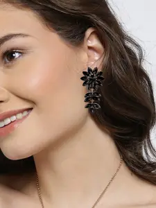 YouBella Gold-Plated Artificial Stones Studded Floral Drop Earrings