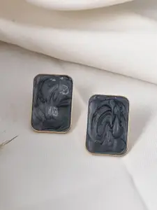 Silvermerc Designs Gold-Plated Square Shaped Artificial Stone Studs Earrings