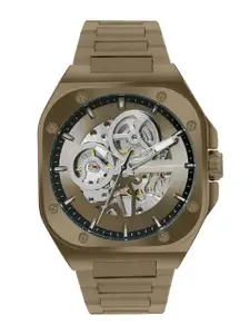 French Connection Men Skeleton Dial & Stainless Steel Straps Mechanical Watch