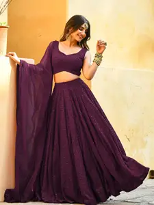 FABPIXEL Embroidered Sequinned Semi-Stitched Georgette Lehenga & Blouse With Dupatta