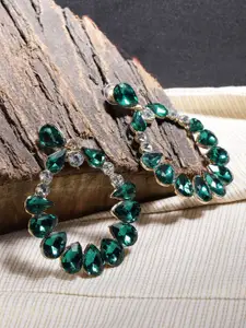 YouBella Gold-Plated Artificial Stones Studded Contemporary Drop Earrings