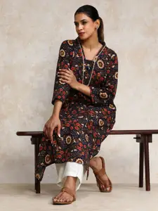 Varanga Floral Printed Cotton V-Neck A-Line Kurta