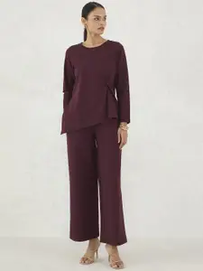 FEMMELLA Round Neck Knit Twist Pure Cotton Top & Trousers