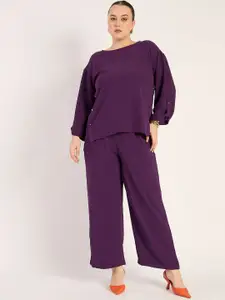 FEMMELLA Plus Size Button Detail Top With Trousers