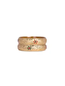 leshya Set Of 2 Artificial Stones and Beads Broad Look-Like Gold Dyed Meenakari Bangles