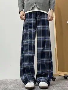 StyleCast x Revolte Men Checked Straight Fit Easy Wash Trousers