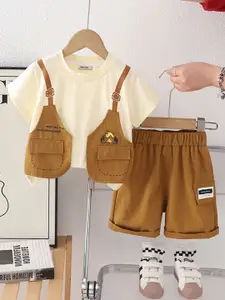 INCLUD Boys Round Neck Flap Patched T-shirt With Shorts