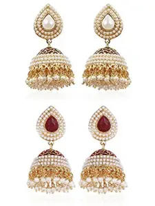 YouBella Set Of 2 Gold-Plated Stone Studded & Beaded Dome Shaped Jhumkas