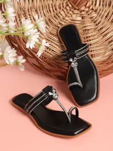 H.M. LADIES FOOTWEAR Women Solid Comfort Sandals With Ethnic - Embellished