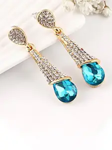YouBella Gold-Plated Artificial Stones Studded Teardrop Shaped Drop Earrings