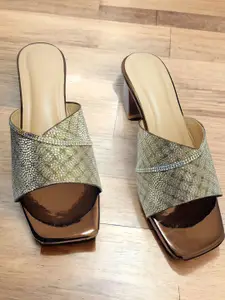 FABBMATE Women Round Toe Embellished  Comfort Block Heel Mules Sandals