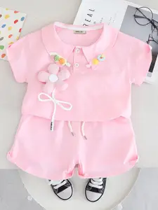 INCLUD Girls 3D Applique Polo Collar T-Shirt With Shorts