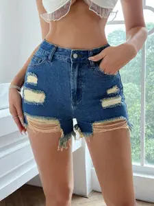 AAHWAN Women High-Rise Denim Shorts