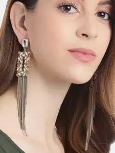 YouBella Gold-Plated Artificial Stone Studded Geometric Shaped Drop Earrings