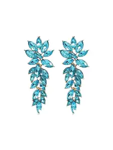 YouBella Gold-Plated Artificial Stones Studded Leaf Shaped Drop Earrings